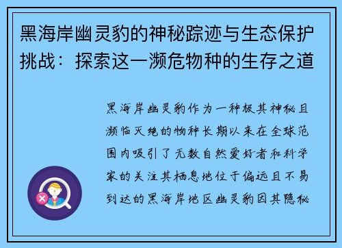 黑海岸幽灵豹的神秘踪迹与生态保护挑战：探索这一濒危物种的生存之道